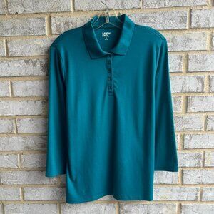 Lands' End 3/4 Sleeve 1/4 Button Collared 100% Cotton Polo Shirt Women's Size XL